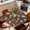 thumbnail image 3 of Coffee Fitted Tablecloth with Elastic Edged, Round Table Cloth for Dining Table, Brown Retro Coffee Theme Beans Latte Tea Cup Waterproof Oil Proof Table Cover for Indoor Outdoor 55"-60", 3 of 8