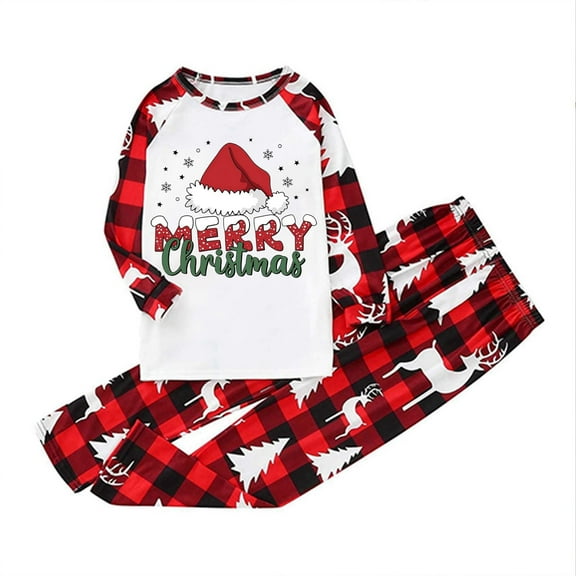 KHONTS Christmas Pjs Sets for Family Matching Pajamas Cozy Sleepwear 2 Piece T Shirts with Pants Loungwear for Parents And Kids Men XL