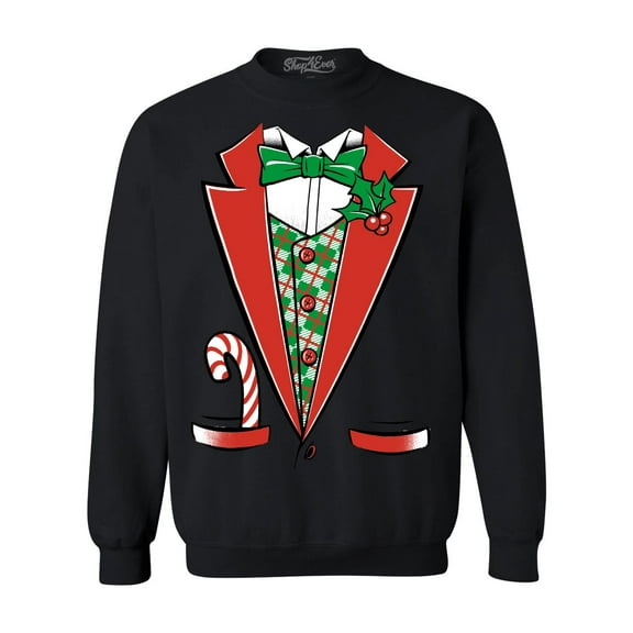 Shop4Ever Men's Christmas Tuxedo Costume with Plaid Vest Crewneck Sweatshirt XXXXX-Large Black