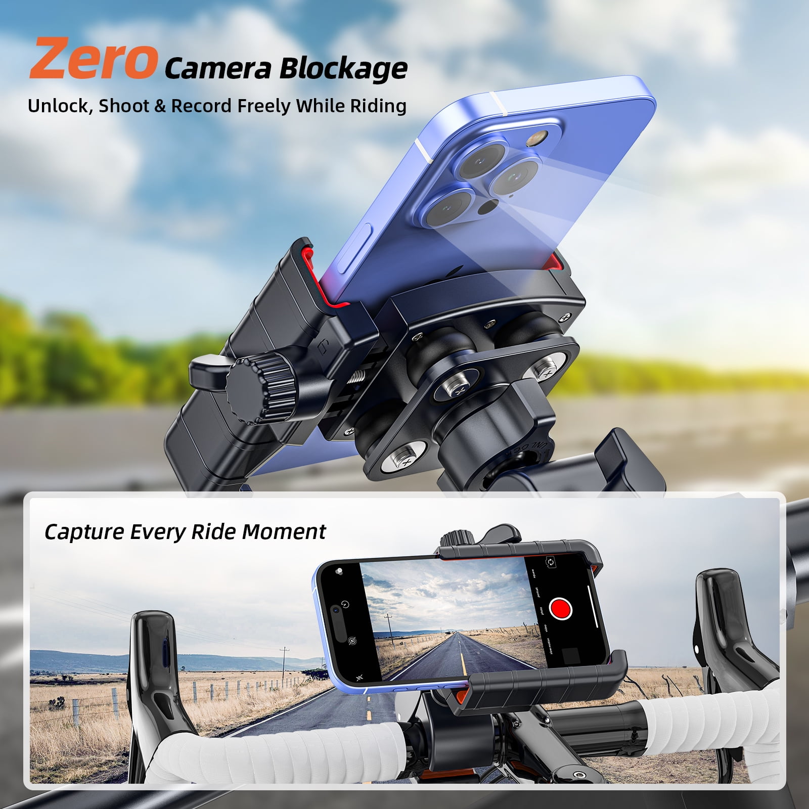 Marsrider 3rd-Gen Anti Vibration Motorcycle Phone Mount Bike Phone Holder, E-Bike Handlebar Cell Phone Holder with Secure Lock, Electric Scooter Phone Holder for Bicycle Stroller Fit 4.7-7'' Phone