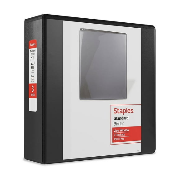 Staples Standard 3" 3-Ring View Binder Black (26449-CC) 82641