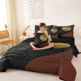 thumbnail image 3 of Castle Fairy Earthy Olive Leaf Bedding Comforter Set 7pcs for Couples, Abstract Moon Queen Bedding Sets for Master Bedroom, Brown and Gold,Black Reversible, 3 of 7