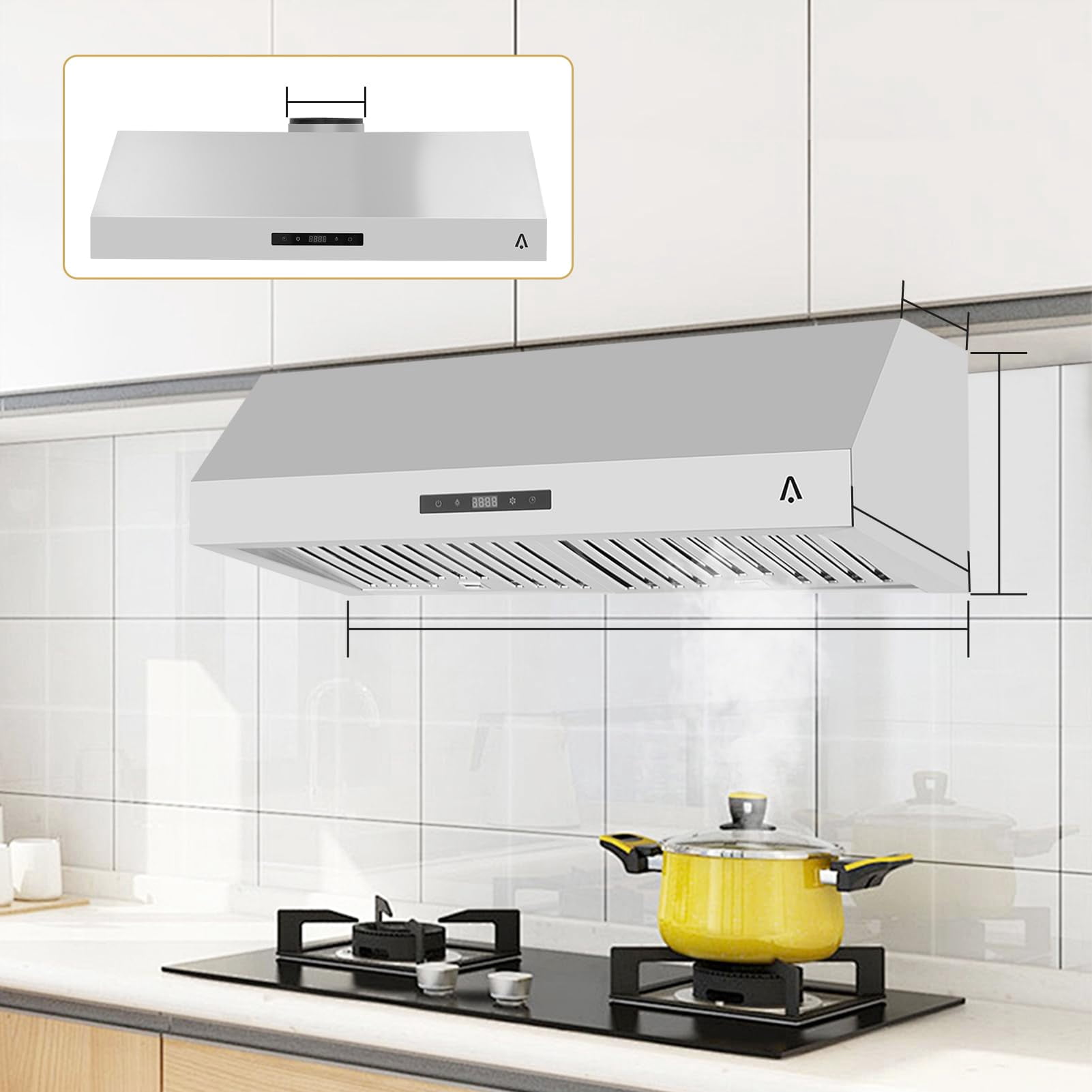 30 Inch Under Cabinet Range Hood, 400 CFM Stainless Steel Kitchen Exhaust Fan, Ducted Stove Vent Hood with 3-Speed Touch Control, LED Lights & Steel Baffle Filters, Silver