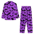 thumbnail image 6 of Garronmavis Halloween Purple Bats Pajamas Set for Women Long Sleeve Button Down V-Neck Nightwear Soft Breathable 2-Piece Sleepwear Cozy Loungewear Fall Winter Outfit, 6 of 7