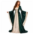 thumbnail image 2 of Domzest Halloween Costumes for Women Renaissance Long Bell Sleeve Lace-Up Medieval Dress Floor Length Gothic Princess Dresses, 2 of 6