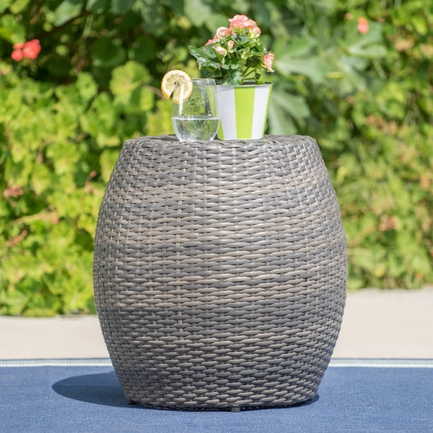 Cambria Outdoor Wicker 14 Inch Side Table, Grey