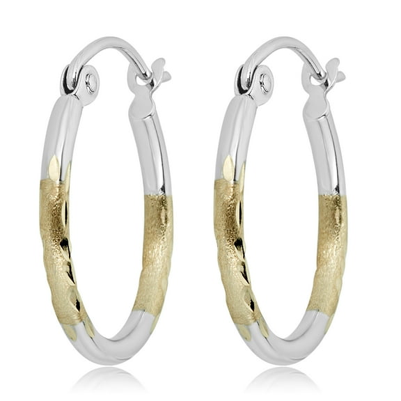 AVORA 14K Gold Two-Tone Diamond-Cut Hoop Earrings - 15mm