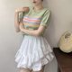 thumbnail image 5 of Camisetas de punto para mujer, ropa de calle con paneles, combinables, dulces, para estudiantes, camisetas de manga corta, temperamento, ocio, verano, moda chic, 5 of 6