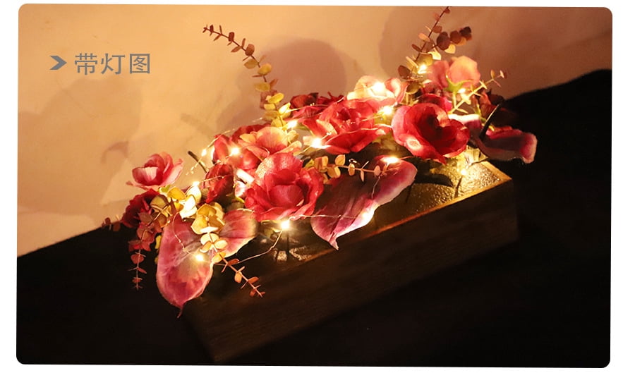 Flower Arrangement with Wooden Vase Artificial Flowers in Pot - Fake Flowers Roses Peonies Hydrangeas in Wooden Vase Potted Artificial Flower Centerpieces for Table Decor Living Room
