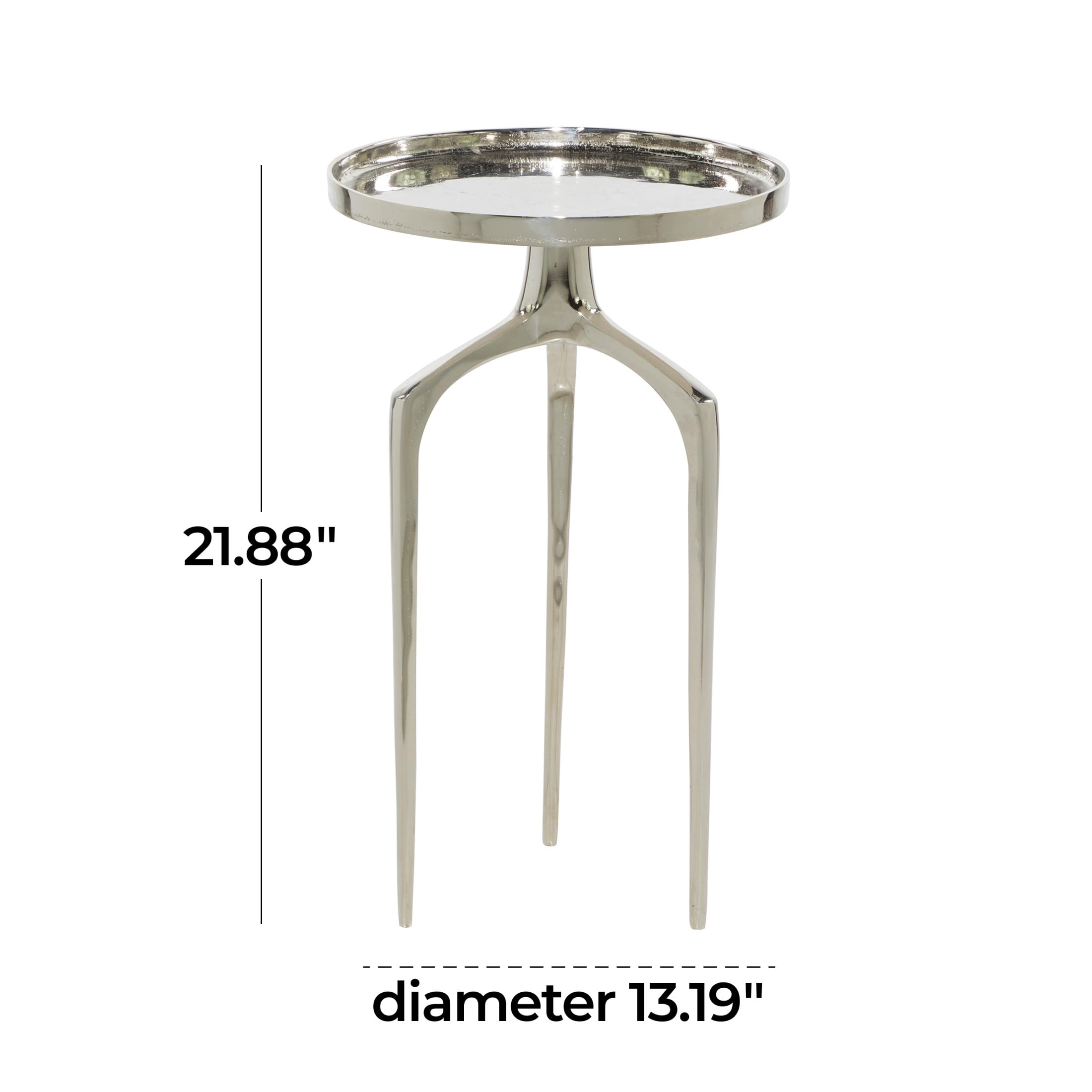 DecMode 13" x 22" Silver Aluminum Metal Tray Inspired Top Accent Table with 3 Tripod Legs, 1-Piece