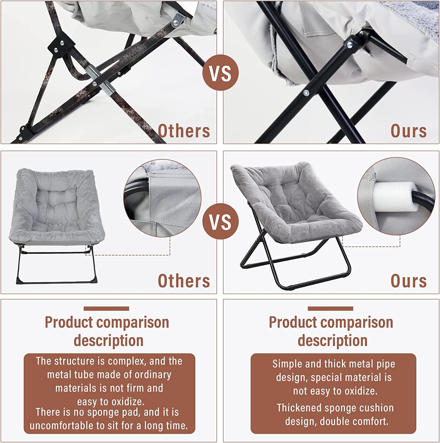 ZXNYH Saucer Chair, Soft Faux Fur Oversized Folding Accent