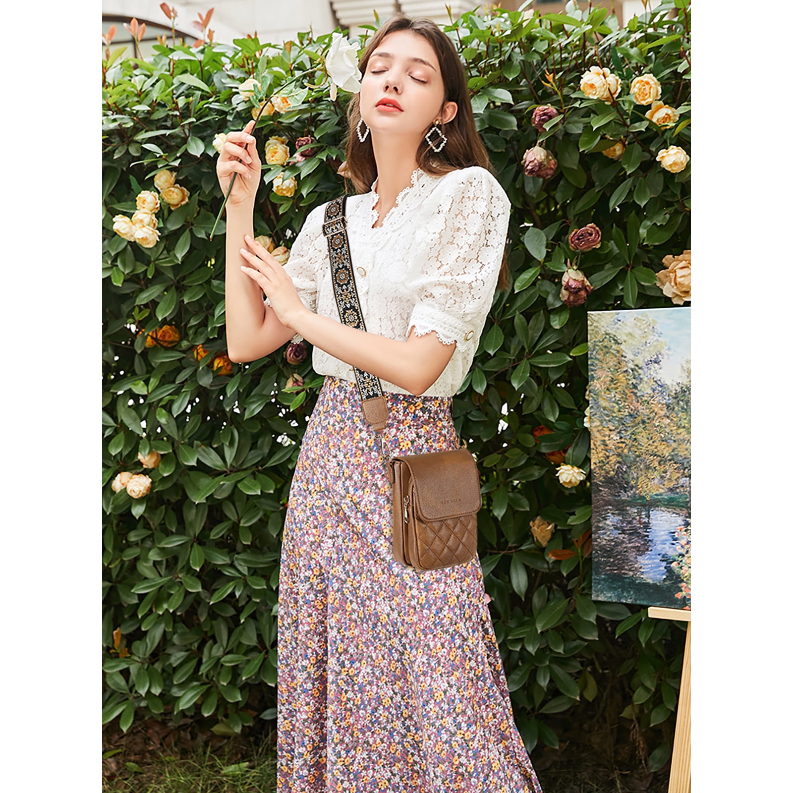 KALUNMA Crossbody Bags for Women Trendy Leather Triple Compartment Cell Phone Shoulder Wallet Purses with Card Slots