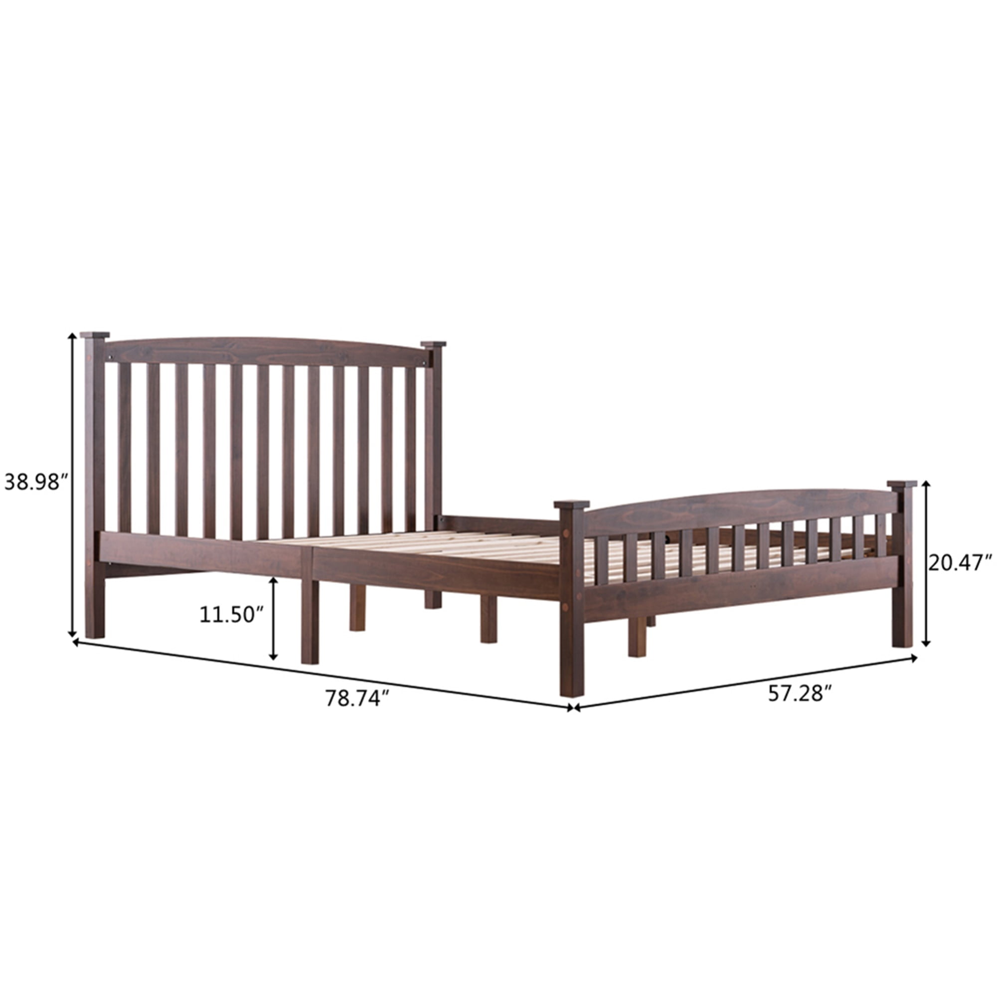 Kadyn Bed Frame with Headboard, Mid-Century Modern Solid Wood Platform Bed Frame, Wood Slat bed, Walnut Queen Bed