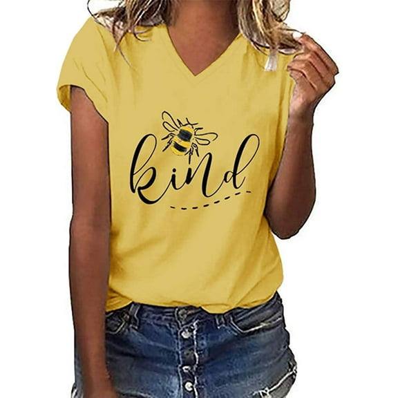 Sherrylily Summer Women V-Neck T-shirt with Cute Print