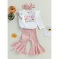 thumbnail image 3 of Cenuakty Baby Girl Fall Outfits Long Sleeve Romper + Ribbed Bell Bottoms + Headband Set Halloween Clothes, 3 of 8