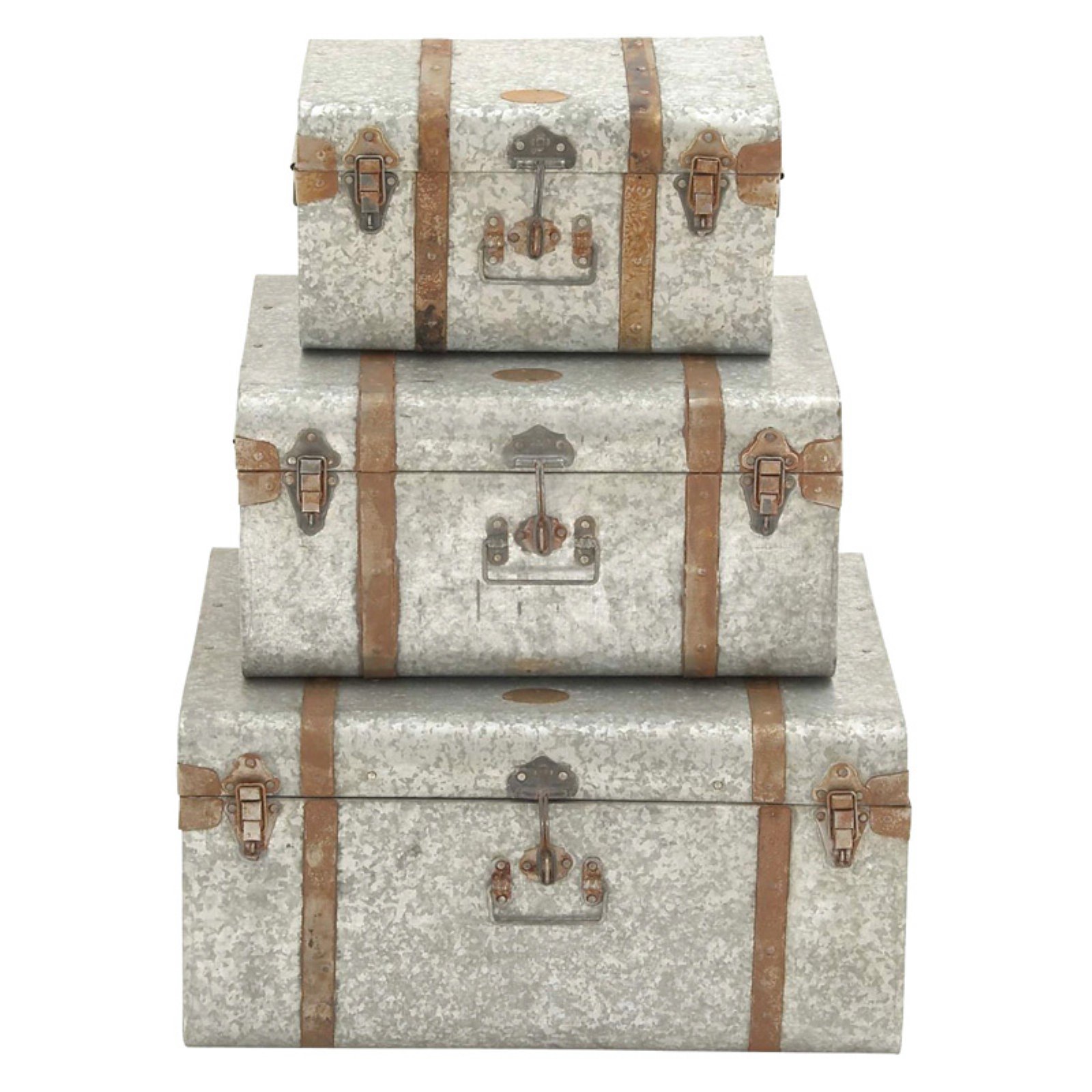 DecMode Galvanized Metal Trunk Set of 3
