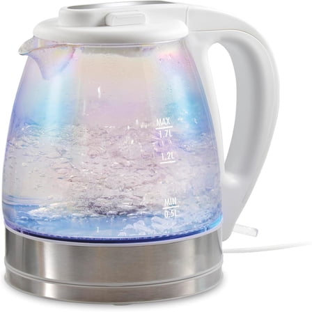 1.7L Electric Tea Kettle, Water Boiler & Heater, LED Indicator, Built-In Mesh Filter, Auto-Shutoff & Boil-Dry Protection, Cordless Serving, Iridescent Clear Glass