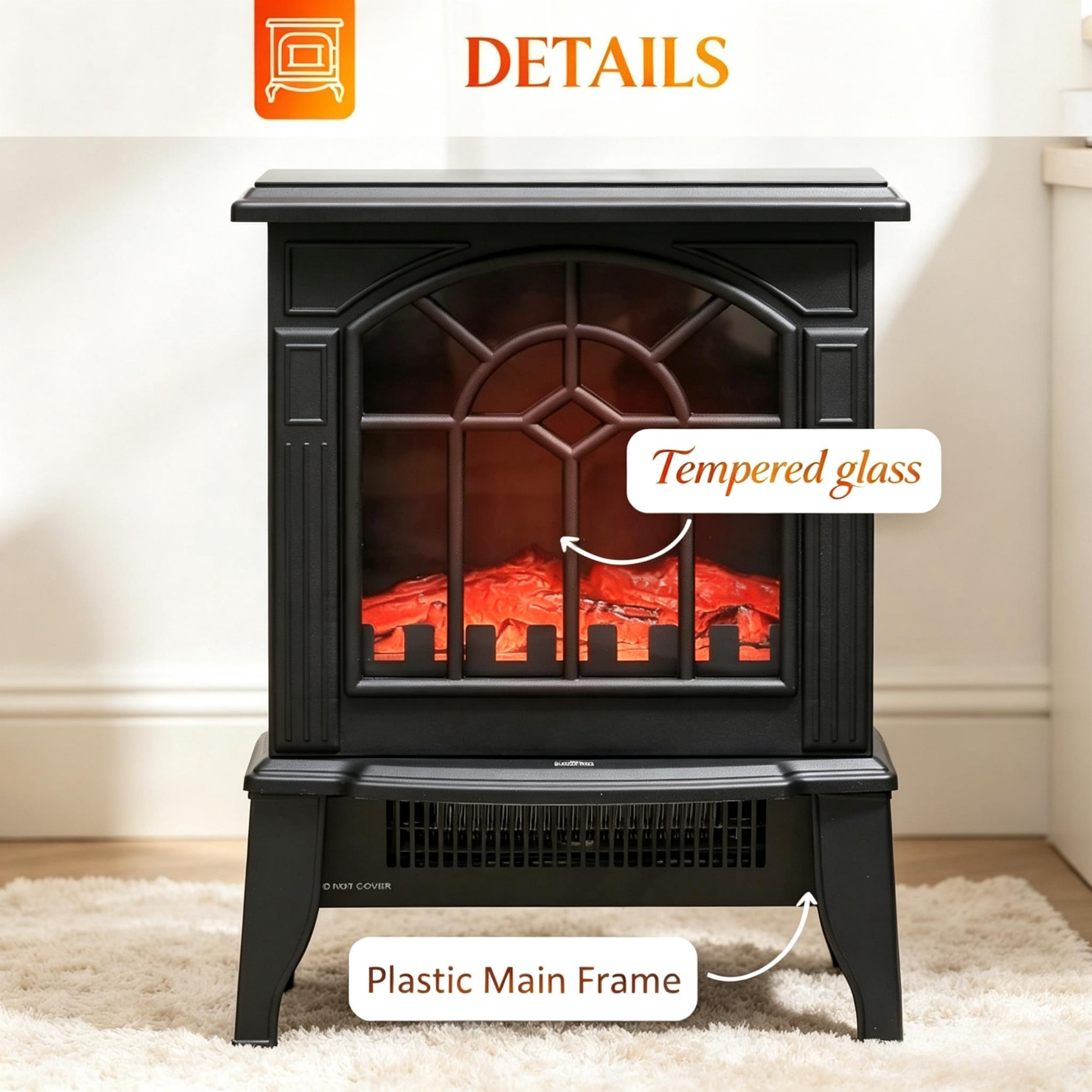 Freestanding Electric Fireplace Heater with Realistic Flame Effect,Electric Fireplace,Portable Electric Heater
