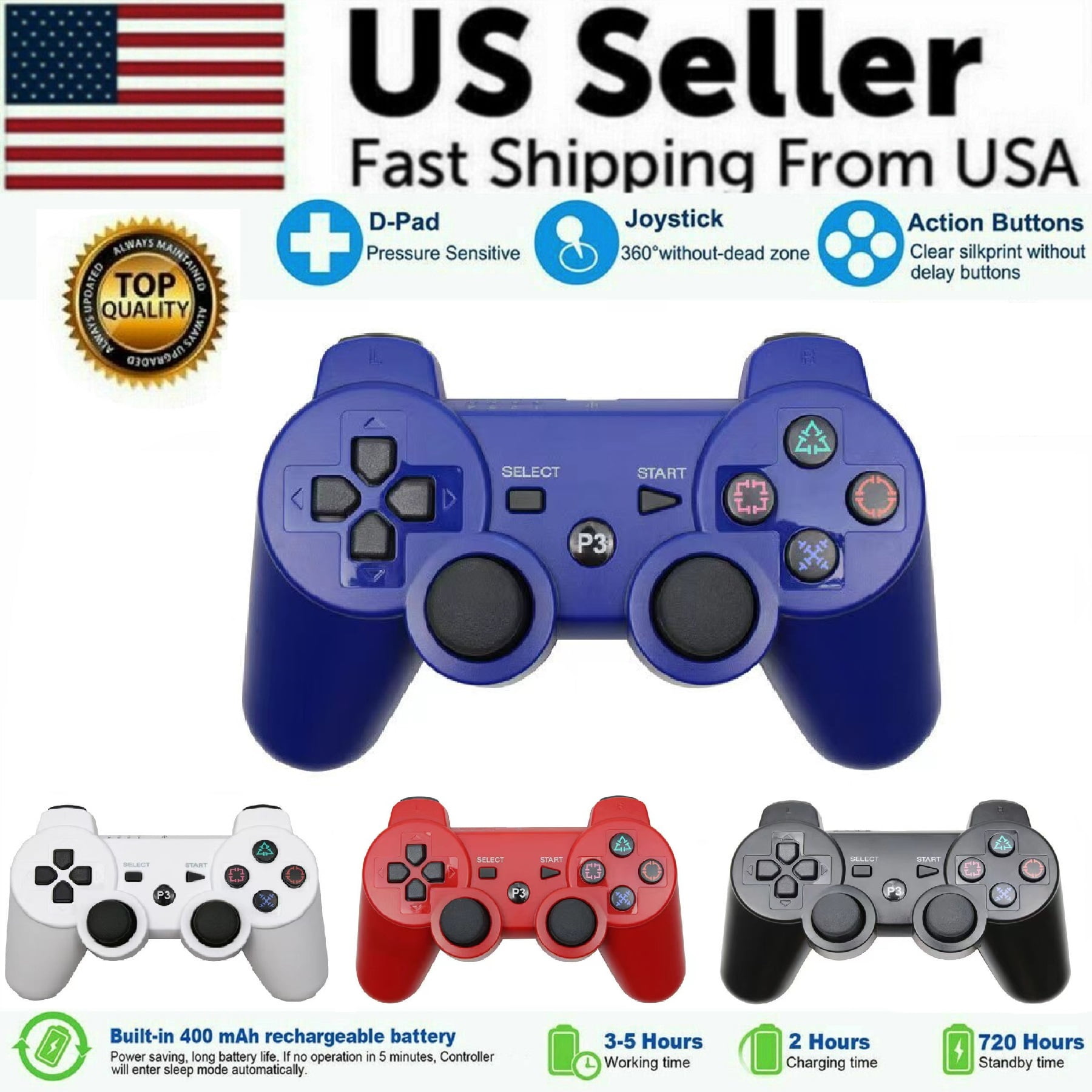 Sony Ps5 Wireless Controller For Playstation 3 Ps3 Controller Remotes Joysticks Compatible With Ps3 Red Walmart Com