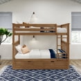 thumbnail image 2 of Plank+Beam Solid Wood Twin over Twin Bunk Bed with Storage Trundle for Adults/Kids, Pecan, 2 of 9