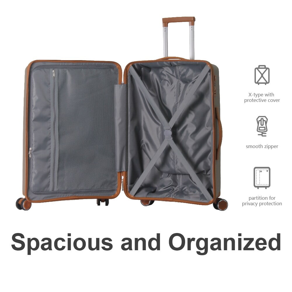 MAYEERTY 3-Piece Luggage Set, Lightweight Polypropylene Suitcases with TSA Lock & Spinner Wheels, Brown