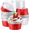 thumbnail image 1 of POWKOL Moldes desechables para ramequines, rojos, 50 unidades, mini moldes de aluminio para hornear con tapas, moldes para cupcakes, moldes para tartas de queso, moldes para flan, recipientes de, 1 of 6
