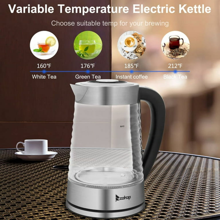 Topwit Electric Kettle Glass Electric Tea Kettle, 2L BPA-Free Hot Water  kettle, Stainless Steel Inner Lid and Bottom Water Warmer, Fast Heating  with