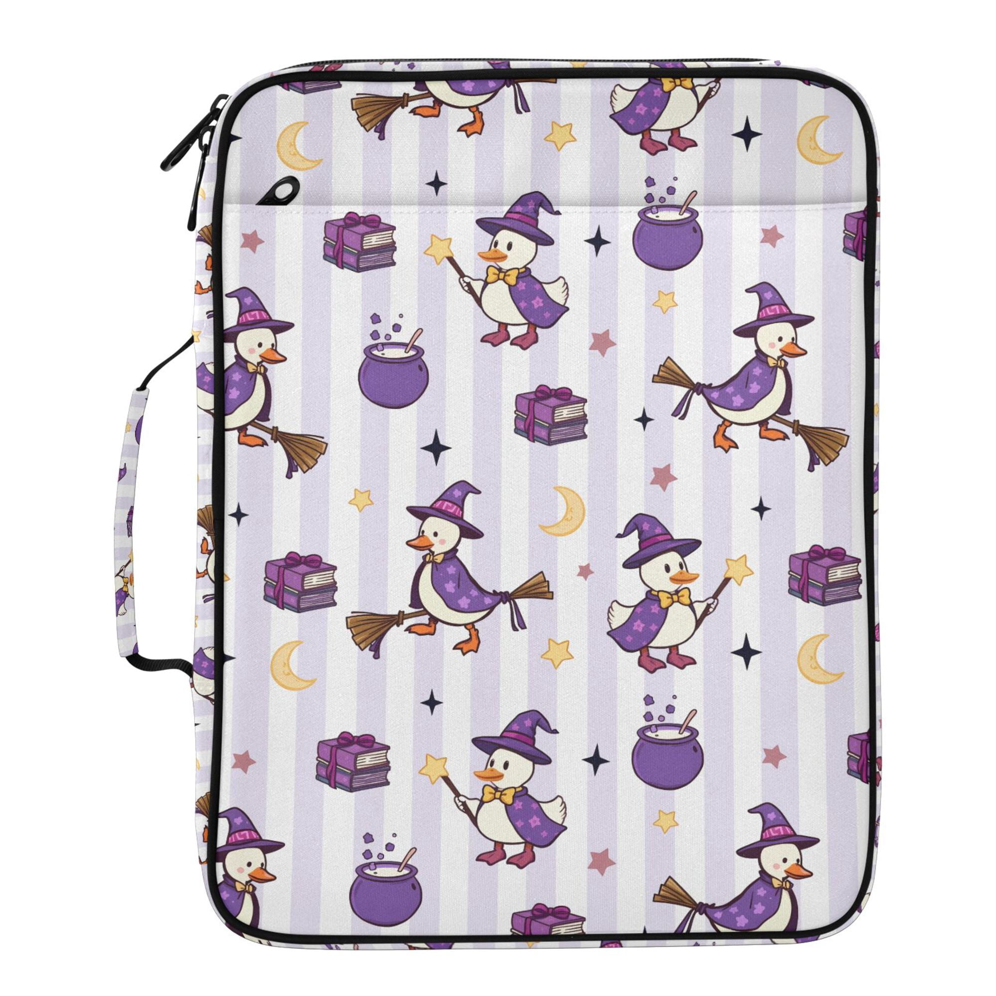 FORMRS Accordion File Folder A4 Size 7-Pocket Expanding Document Organizer Bag with 3 Ring Binder, Purple Halloween Gooses