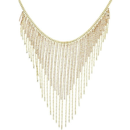 18kt Yellow Gold over Sterling Silver Bead Fringe Necklace, 19