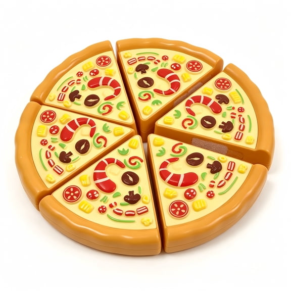 Kids Pretend Play Pizza Cutting Toy, 6 Slice Plastic Pizza Party Food Playset, Interactive Kitchen Cuttable Food Toy for Toddlers Boys Girls Early Educational Role Play Gift