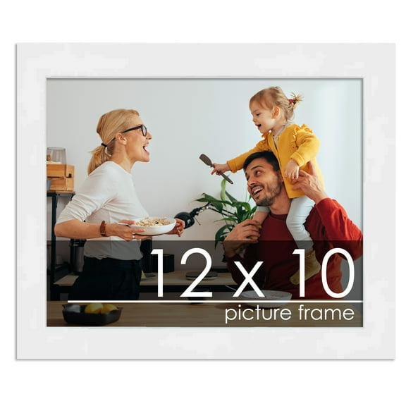 12x10 White Wood Picture Frame - UV Acrylic, Foam Board Backing, Hanging Hardware