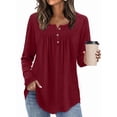 thumbnail image 5 of Long Sleeve Shirts for Women Fall Outfits Crew Neck Casual Tunic Tops Trendy Blouses Fashion Clothing Wine Red M, 5 of 6