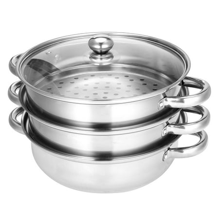 Stainless Steamer 3 Layer Stainless Steel Steamer Cooking Pot Rice Cooker Double Boilder Stack SteamSsoup Pot and steamer Visible Cover Work with Gas,Electric and Grill Stove Top Black Friday Sale ()