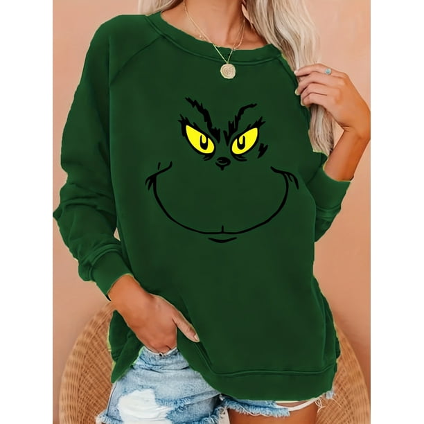 Sudadera con estampado divertido sudadera con cuello redondo de manga larga tops casuales para otono e invierno ropa de mujer