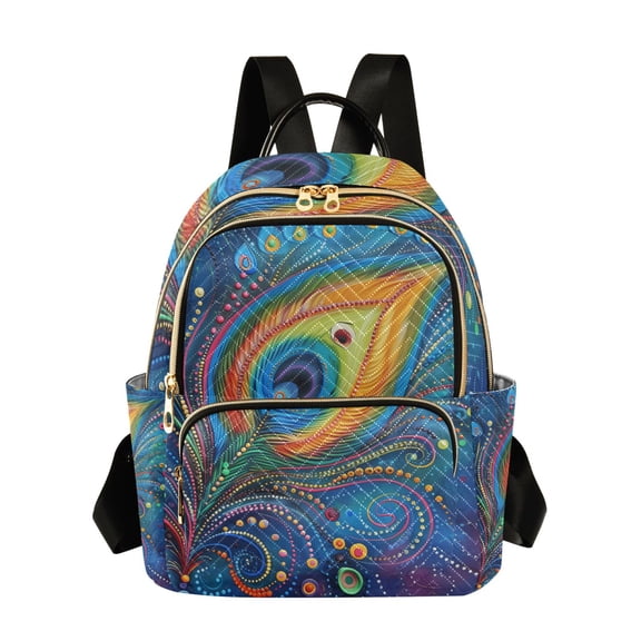 JIALIOU Mini Backpack Purse for Women Quilted Casual Daypack Small Travel Shoulder Bag, Peacock Feather