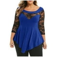 thumbnail image 2 of Babysbule Liquidation de Hauts pour Femmes Grande Taille Femmes Uni Dentelle Florale Col Rond Asymétrique Hauts Trois Quarts Blouse, 2 of 8