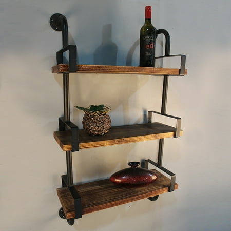Ikayaa 3 Tier Rustic Iron Pipe Wall Shelves W Wood Ikayaa 3 Tier Rustic Iron Pipe Wall Shelves W Wood Planks Diy Ladder