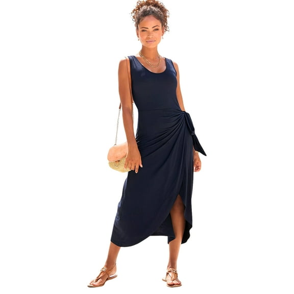 LASCANA Women's Sleeveless Wrap Look Dress Tie