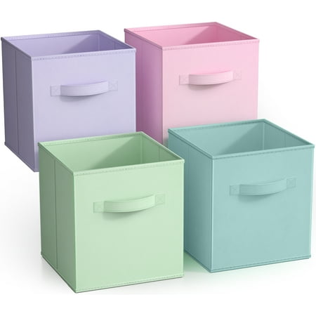 Sorbus Collapsible Cube Fabric Storage Bins (10  x 10 )  4 Pack  in Child & Nursery Pastel Colors
