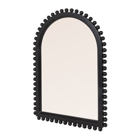Creative Co-Op Wood Ball Framed Arched Wall Mirror, Matte Black