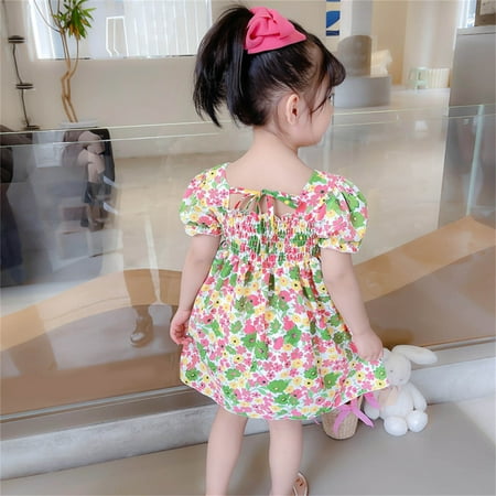 

nsendm Toddler Girls Short Sleeve Dresses Kids Floral Printed Princess Dress Clothes Toddler Wedding Dress Dress Green 3-4 Years