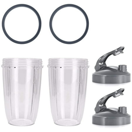 

2 Pack Replacement 24Oz Cups with 2 Flip Top to Go Lid and Rubber Seals for Nutri 600W/900W Blender Accessory