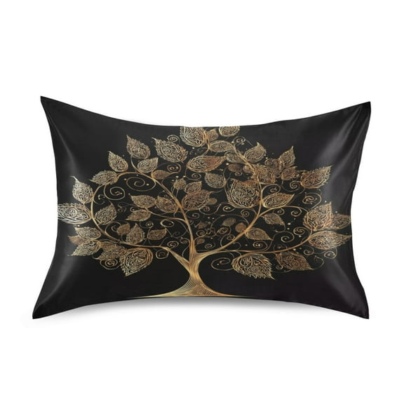 Iauyy 20x26in Silk-Smooth Satin Pillowcase, Gentle on Hair and Skin, Luxuriously Soft Pillowcase with Envelope Closure, Wrinkle Fade Golden-leaved Trees