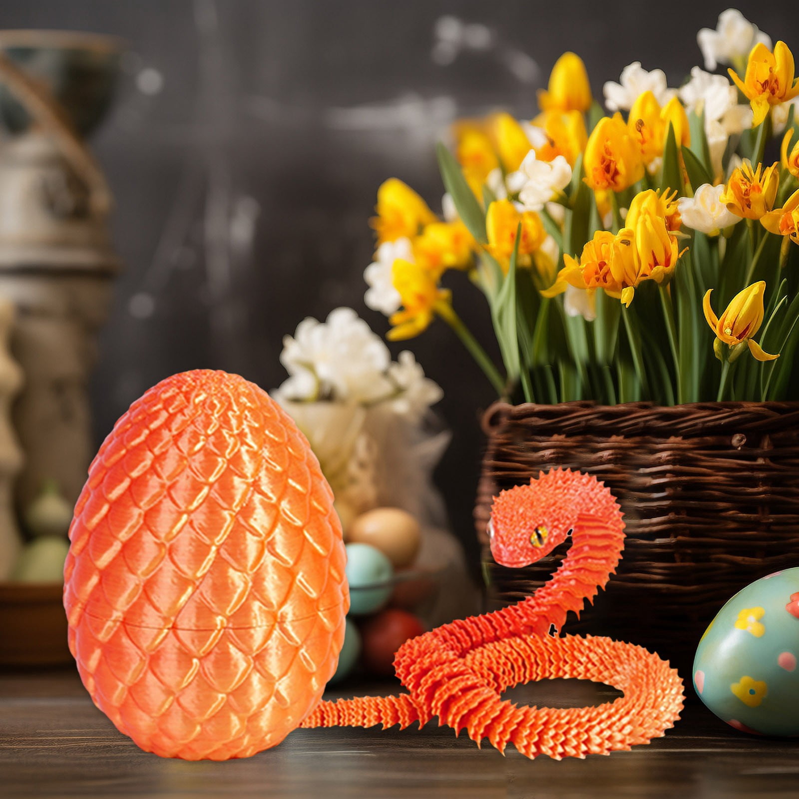 3D Printed Dragon Eggs with 11.8in Dragon Inside,Mystery Egg Set Articulated Fidget Ornament,Home Office Decor Executive Desk Gifts
