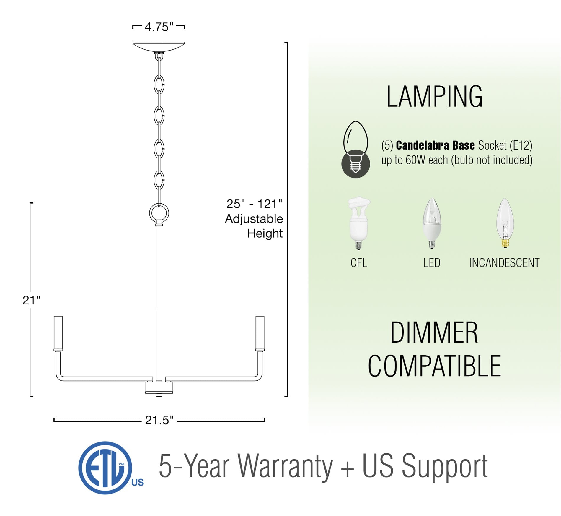 Kira Home Camille 22" Modern 5-Light Gold Chandelier, Minimalist Candle-Style Gold Hanging Fixture, Warm Brass Finish