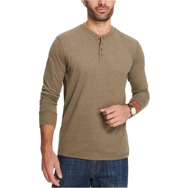 Camiseta henley jaspeada vintage para hombre resistente a la intemperie, verde, mediana Weatherproof henley
