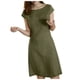 thumbnail image 2 of Puntoco Cuello Redondo Color Sólido Manga Corta V Grande Espalda Hueca Vestido De Algodón Y Lino Verde Militar M,Regalos Para Mujer Joven, 2 of 7