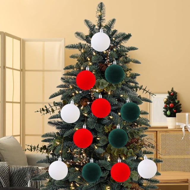Xihbxyly Bolas Navideñas de Colores, Material Flocado Suave, Diseño Personalizable, Fáciles de Colgar, Decoración Navideña Versátil, Ambiente Festivo para El Hogar y La Oficina, Juego de 12 Piezas de