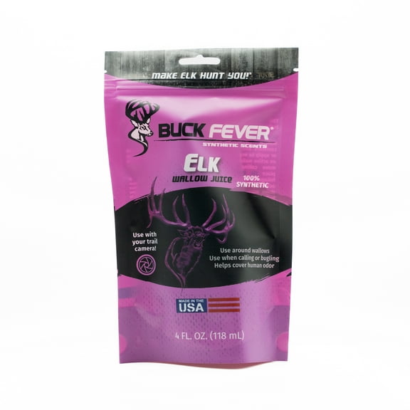 Buck Fever Elk Wallow Juice (4 oz) – Synthetically Formulated Elk Scent Attractant – Non Spoiling Synthetic Cow & Bull Rut Scent for Trail Camera – Moisture Reactivated Mature Bull Hunting Scents