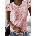 thumbnail image 2 of Camiseta De Encaje Con Cuello Redondo, Elegante Camiseta De Manga Corta Para Primavera Y Verano, Ropa De Mujer, 2 of 4